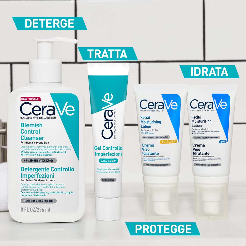 CeraVe Gel Limpiador Control Imperfecciones Para Piel Acnéica 236 ml | Con niacinamida y 3 ceramidas esenciales. Ideal para piel grasa con tendencia al acné, uso diario mañana y noche.