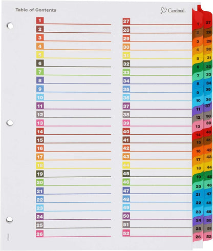 Cardinal by TOPS Products OneStep Printable Table of Contents and Index Dividers, 52-Tab, Numbered, Multi-Color (60990)