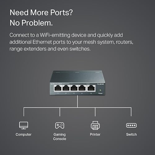TP-Link Switch de Red Gigabit TL-SG105 - 5 Puertos RJ45 Gigabit - Carcasa Metálica - Plug and Play - QoS e IGMP Snooping - Ahorro de Energía
