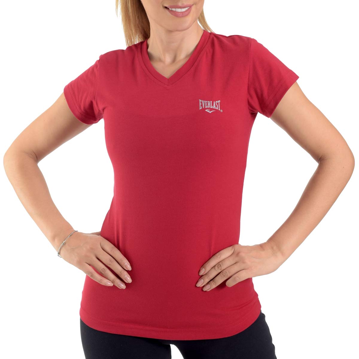Everlast playera deportiva de cuello en V para mujer - M - Rojo