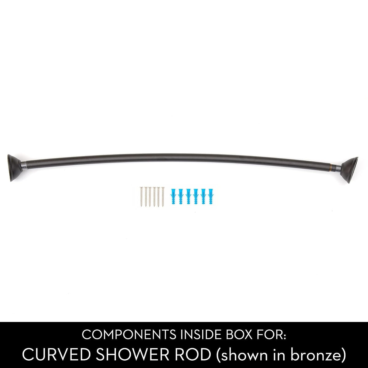 interDesign 79077 Wall Mounted Curved Bathroom Shower Curtain Rod Hardware Included, Adjustable, Matte Black, 41” x 72”