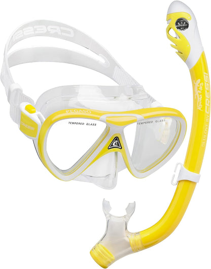 Cressi Juego de Silicona para esnórquel (máscara y esnórquel seco) para niños de 7 a 15 años | Pegaso e Iguana Dry: diseñado en Italia - Amarillo - Blanco