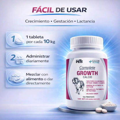 Fancy Pets MS Complete Growth Suplemento para Perros con Vitaminas, Minerales, Calcio, Fósforo y Omega 3 y 6 Tabletas Masticables 60 Tab