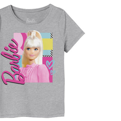 Barbie Cute Playera Casual Estampada para Niñas, Gris Jaspe