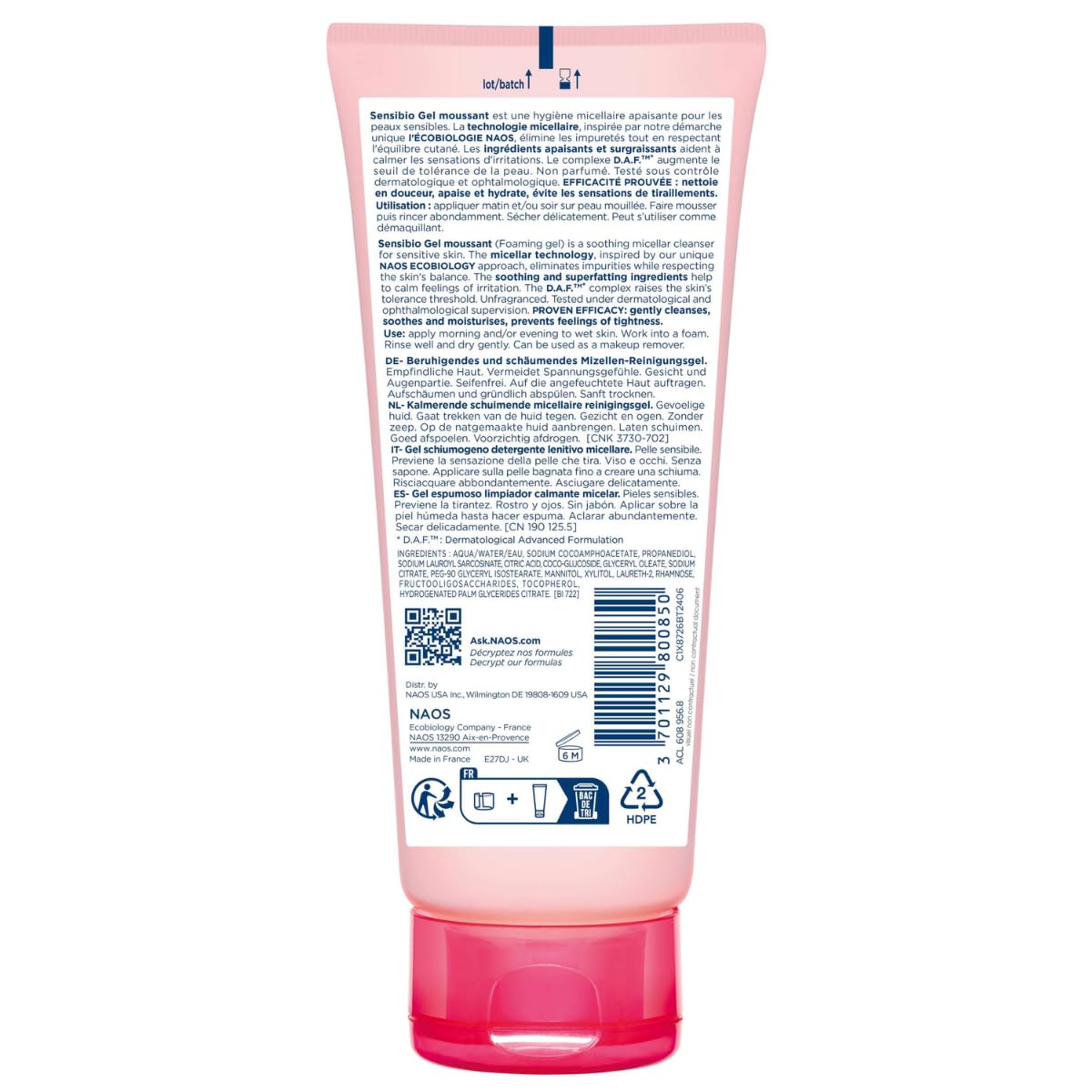 BIODERMA, Limpiador Facial, Sensibio Gel Moussant Micelar para Piel Sensible, Hidratación al instante, 100 ml