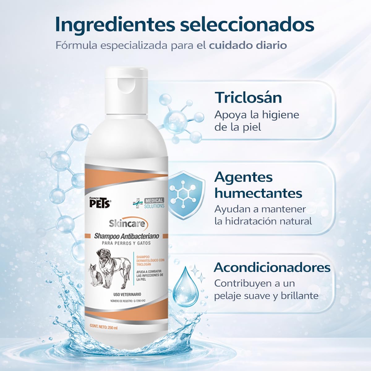 Fancy Pets Medical Solutions Skincare Shampoo para Perro y/o Gato con Problemas en la Piel por Microorganismos con 250 Mililítros