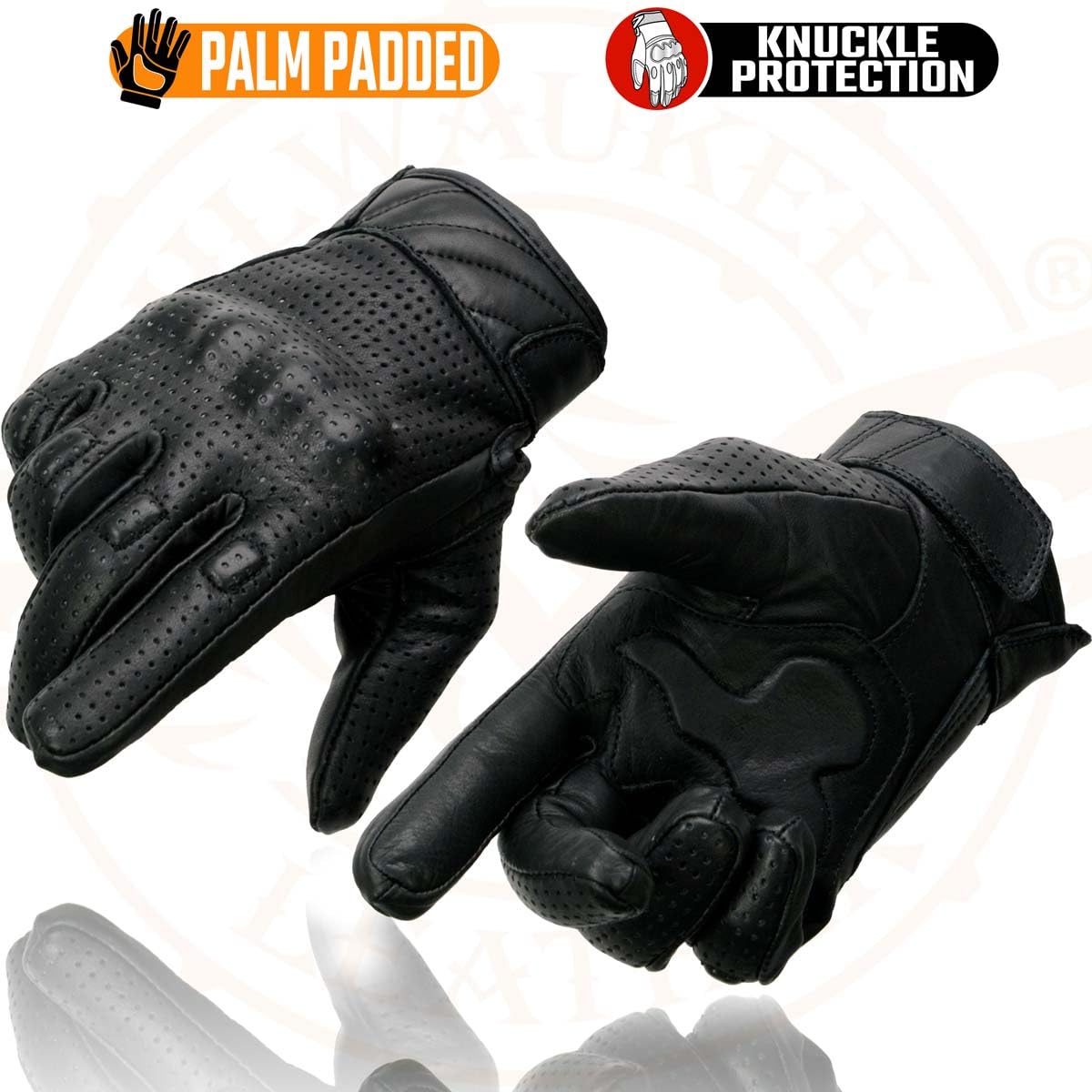 Milwaukee - Guantes cortos de piel perforados para hombre, Negro, Mediano