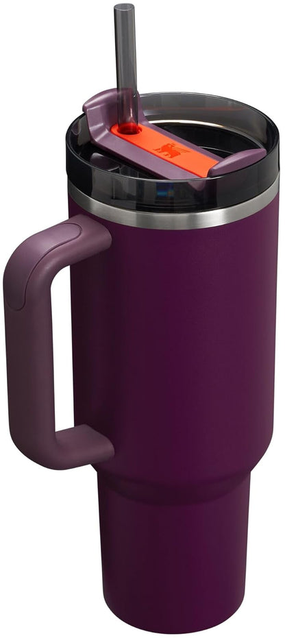 Stanley Quencher H2.0 FlowState - Vaso de acero inoxidable aislado al vacío con tapa y popote para agua, té helado, café, licuados y más, ciruela, 1180 ml.
