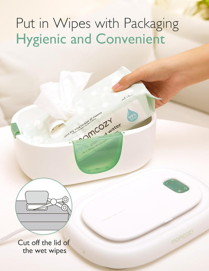 Momcozy - Calentador de Toallitas Mejorado, Doble Sellado para un Dispensador de Toallitas de Máxima Humedad, Innovador Diseño de Resorte, Compatible con 60-80 Toallitas, Calentador de Pañales con luz