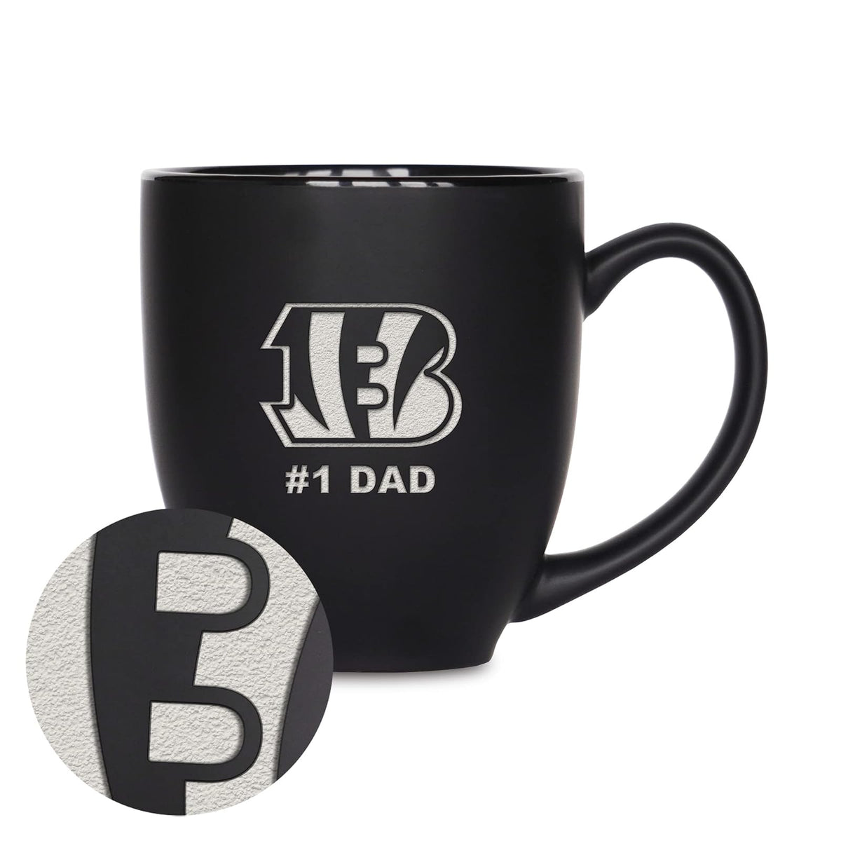 Rico Industries NFL Taza de Cerámica #1 Dad, Grabado con Láser, Negro Mate - Cincinnati Bengals