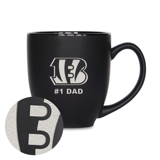 Rico Industries NFL Taza de Cerámica #1 Dad, Grabado con Láser, Negro Mate - Cincinnati Bengals