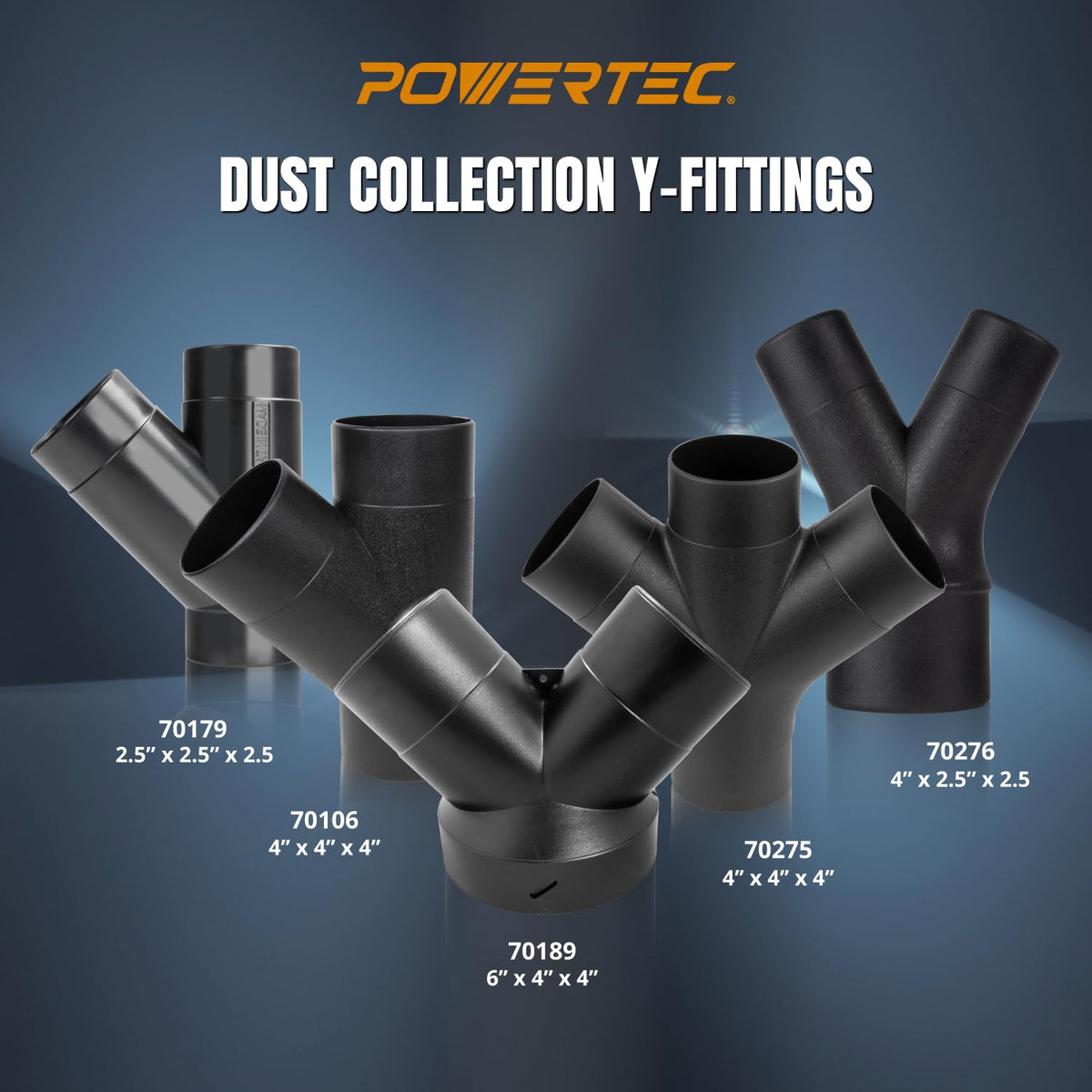 POWERTEC 70189 - Colector de polvo en Y | Reductor de manguera de 6 a 4 pulgadas para sistema de recogida de polvo para carpintería