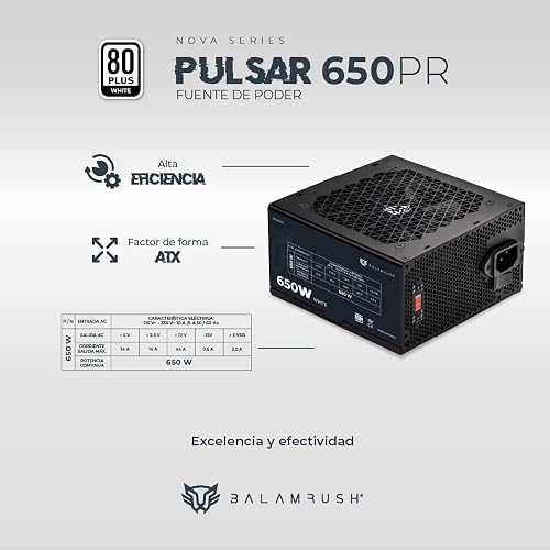 Balam Rush Pulsar Fuente de Poder 650PR ATX, 650W, 80 Plus White, No Modular, Nova Negro
