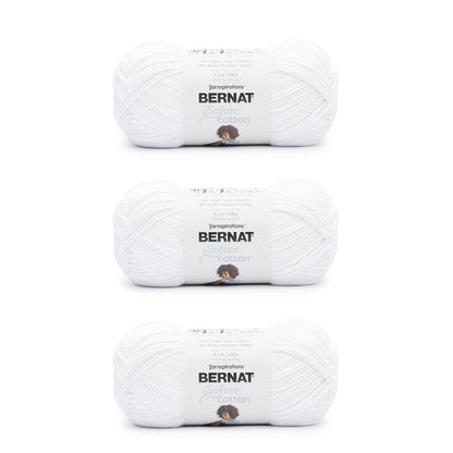 Bernat Softee Cotton, Hilo de Algodón y Acrílico Peso DK - Blanco transparente - Paquete de 3