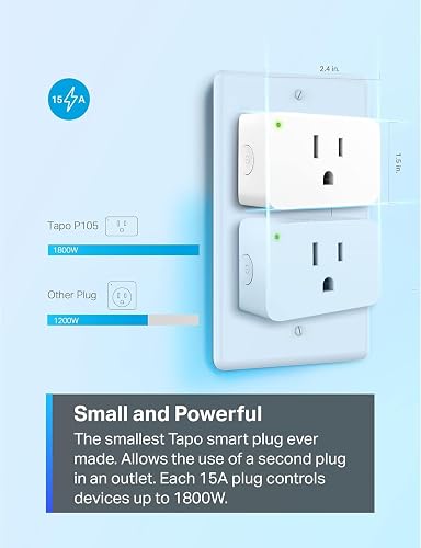 TP-Link - Tapo Smart Plug Mini 15A, enchufe Wi-Fi para el hogar inteligente, configuración superfácil, compatible con Alexa y Google Home, no requiere hub, certificado UL