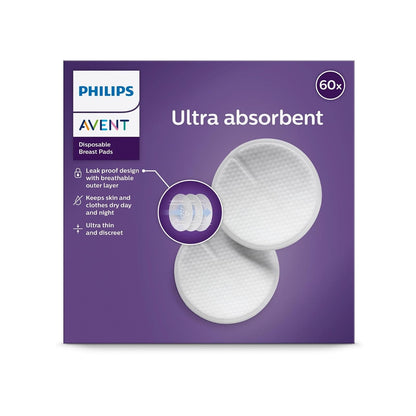 Philips Avent Pads de Lactancia Desechables | Protección y comodidad durante la lactancia | Absorción confiable | Diseño discreto para uso diario | 60 pz | SCF254/61