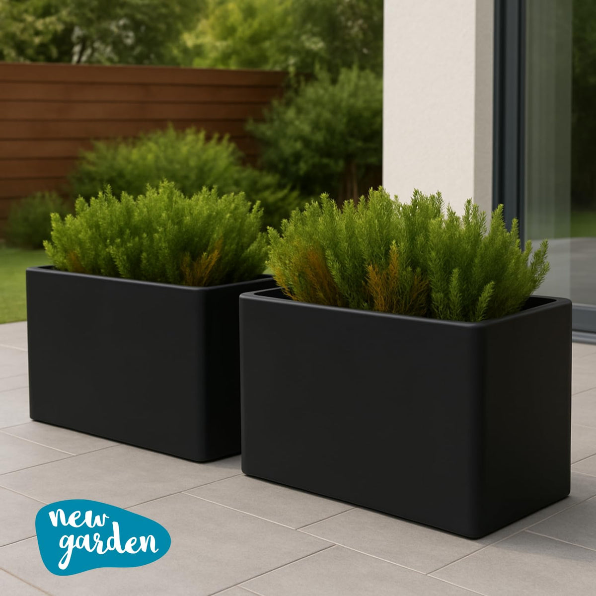 newgarden Maceta de Polietileno Rectangular Acabado Liso Uso Interior y Exterior Modelo Jacaranda 80 Negro
