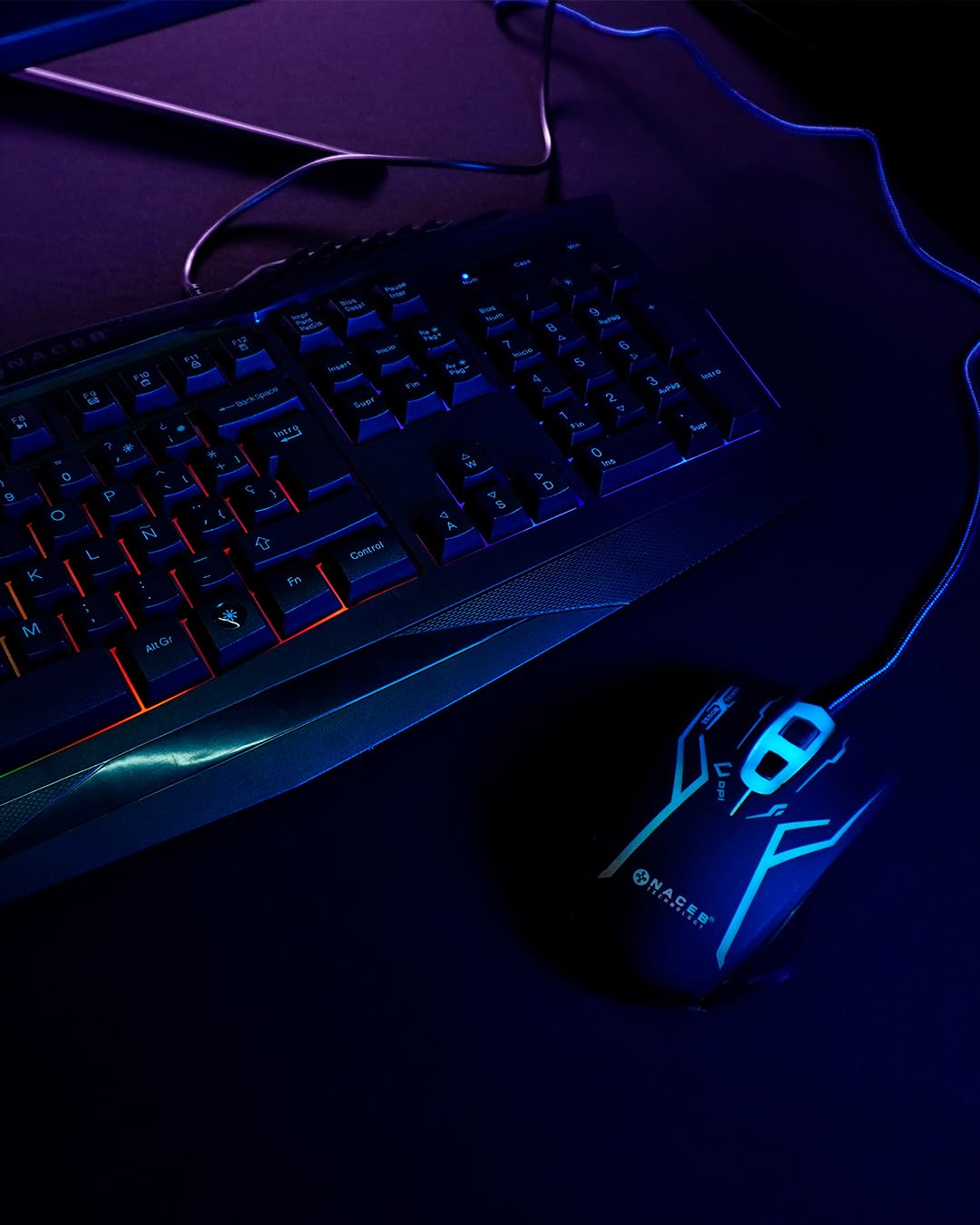 Gaming Naceb Kit Teclado y Mouse Gamer NA-617 RGB con Cable USB, Teclado Retroiluminado y Mouse Iluminado para PC Gaming