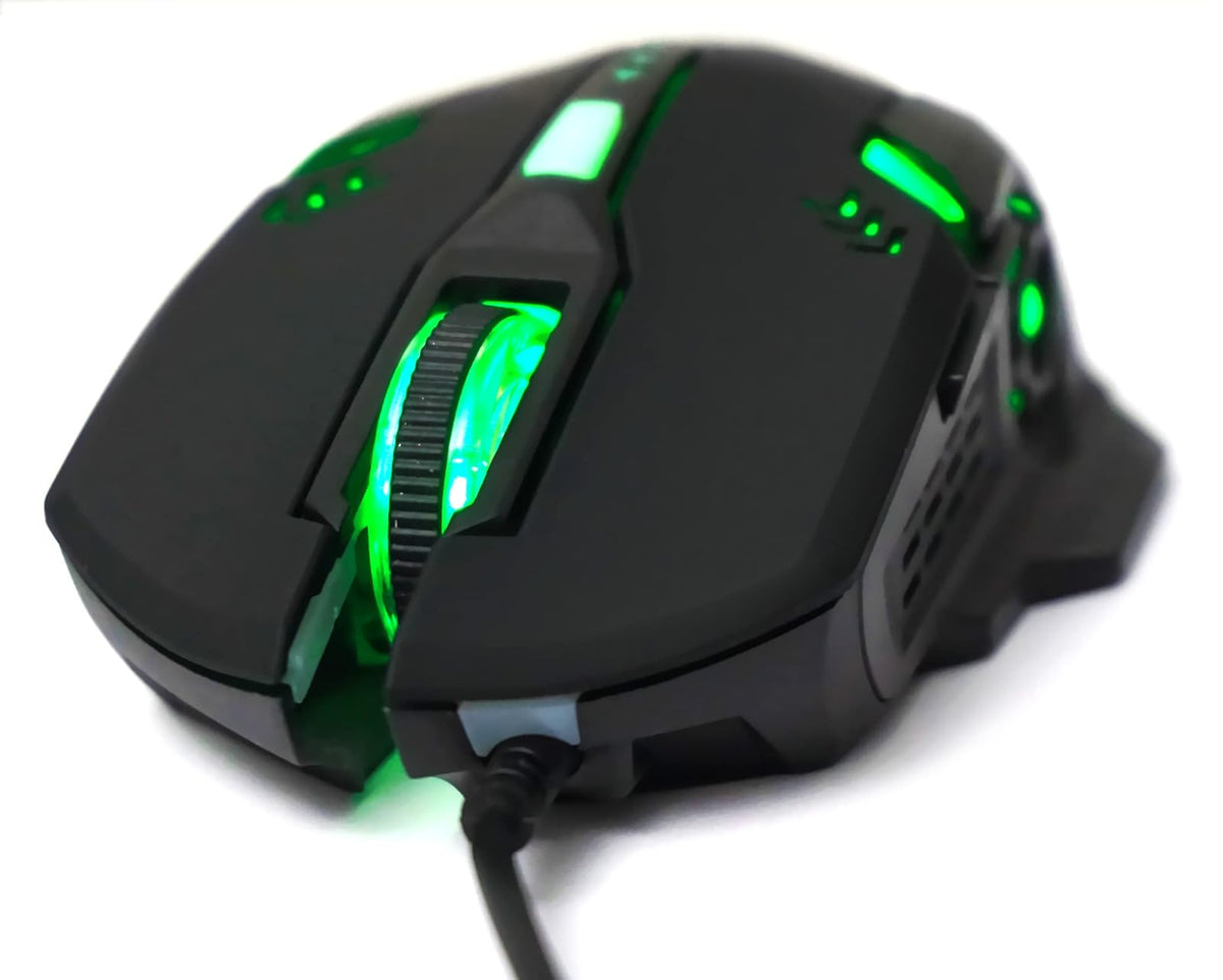 Manhattan 179256 Mouse Óptico Gaming, conexión por Cable USB-A, con Seis Botones Incluyendo botón dpi, diseño ambidiestro para Jugadores Zurdos y diestros, iluminación LED de Colores, Color Negro