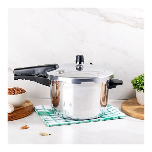 Presto | Olla Express de 6 Litros Aluminio con 7 Sistemas de Seguridad | Cuerpo y tapa de aluminio, Cocción rápida, Certificado NOM, Cocina saludable