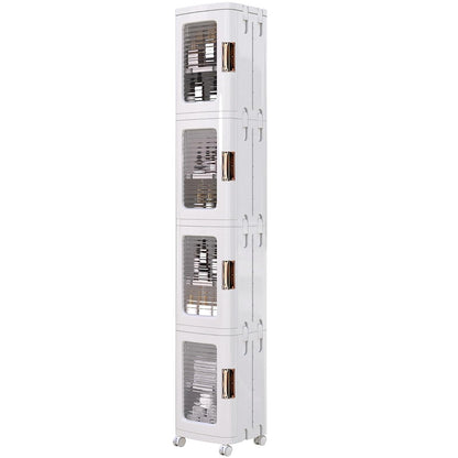 VECELO - clóset de Almacenamiento Estrecho de plástico de 4 Niveles Alto con Ruedas móviles, estantes Ajustables, Puertas magnéticas, organizadores de baño Delgados y Almacenamiento para Espacios