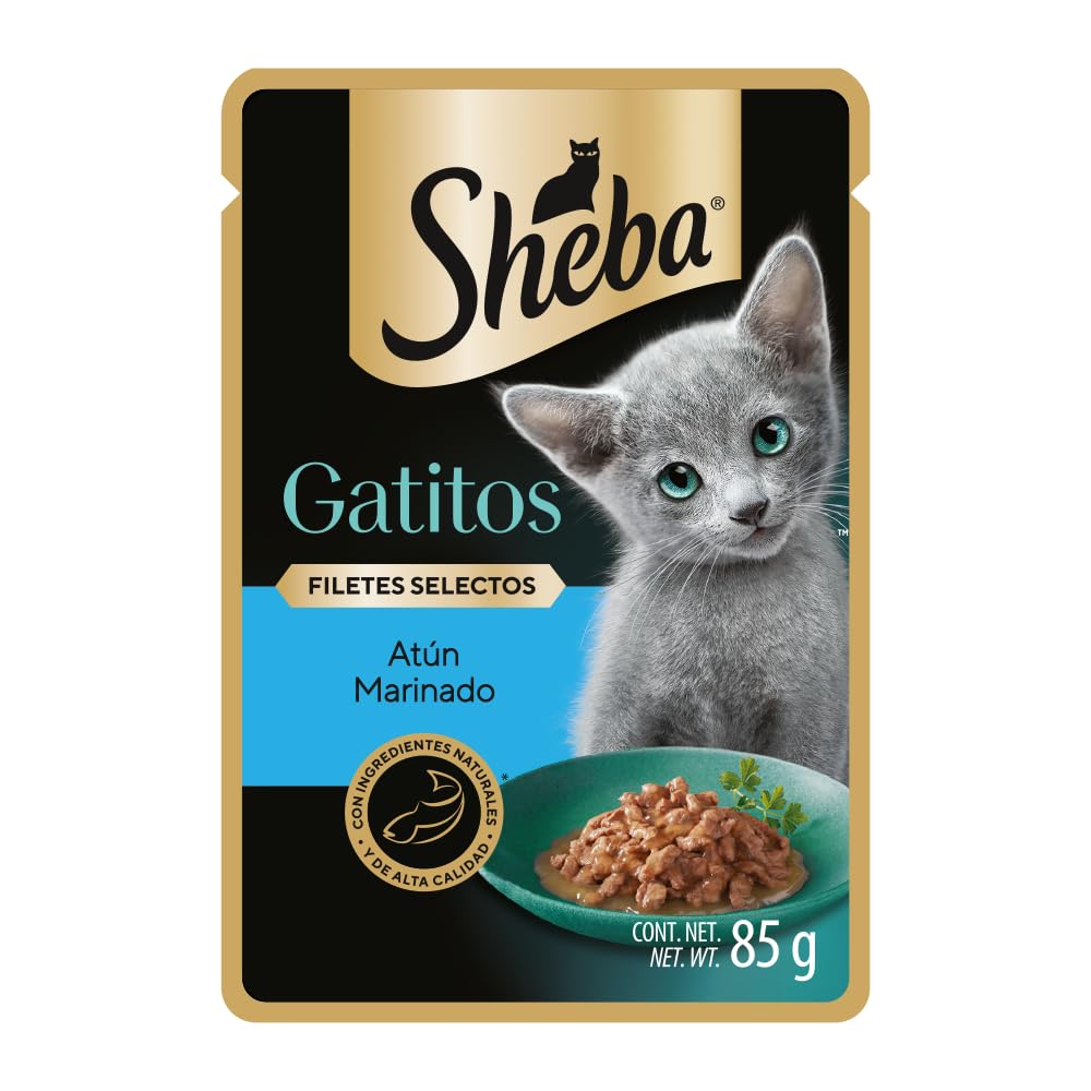 Sheba - Alimento Húmedo para Gatitos, Sabor de Filetes De Atún Marinado, Paquete de 24 Unidades de 85g c/u., Sin Colorantes ni Sabores Artificiales