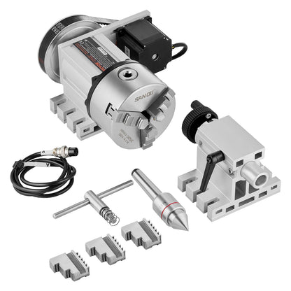 VEVOR Cabezal divisor, mandril de 3 mandíbulas K11-100 mm, fresadora CNC eje rotacional cabezal de indexación de eje A de 4 ° eje A, altura central de 65 mm, relación de engranaje 6:1, universal para
