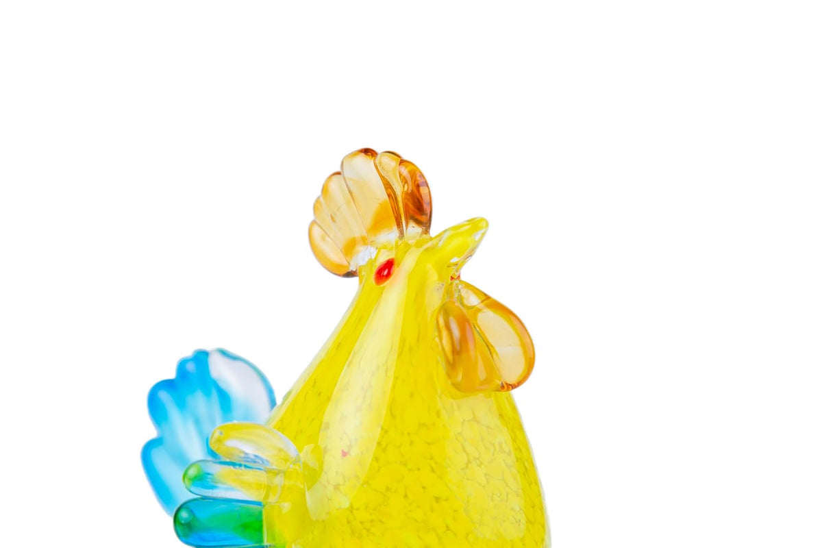 Running Gallo de Cristal | Adornos para Sala, Oficina y Escritorio | Figura de Cristal | Amarillo Cola Azul Decora