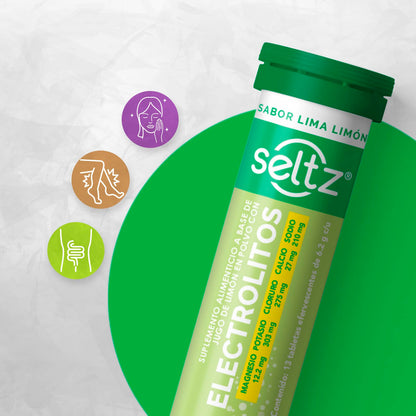 SELTZ Kit Electrolitos Tableta Efervescente, Sabores fresa kiwi más lima limón, 26 Tabletas, 2 Pack