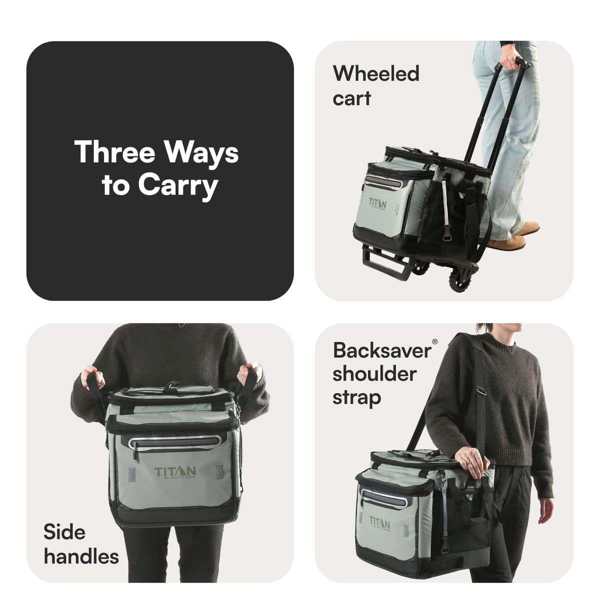 Titan Deep Freeze 60 (50+10) Can Wheeled Cooler - Collapsible Rolling Cooler with Wheels and All-Terrain Cart