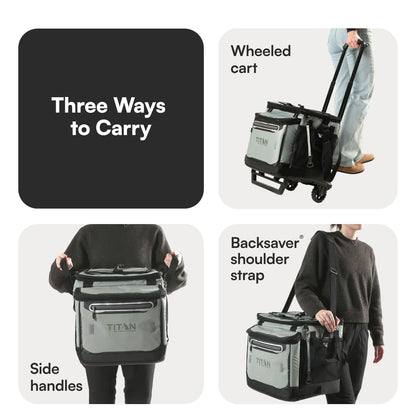 Titan Deep Freeze 60 (50+10) Can Wheeled Cooler - Collapsible Rolling Cooler with Wheels and All-Terrain Cart