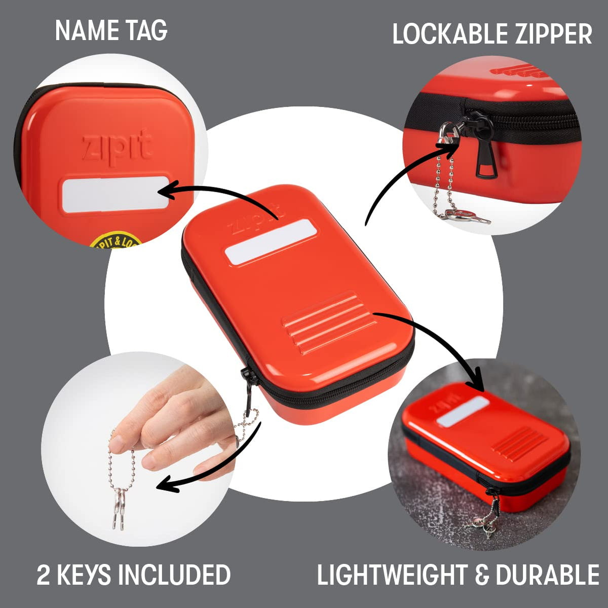 ZIPIT Cerradura Estuche para lápices para niños | Estuche de gran capacidad | Estuche escolar para niñas y niños (Roja)