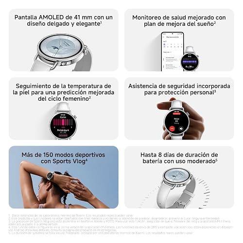 XIAOMI Watch S4 41mm con GPS, iOS & Android, Negro | Pantalla AMOLED de 41mm, Hasta 8 días de Batería, 150+ Modos Deportivos, Ciclo Menstrual, Correa Fluororubber