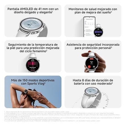 XIAOMI Watch S4 41mm con GPS, iOS & Android, Negro | Pantalla AMOLED de 41mm, Hasta 8 días de Batería, 150+ Modos Deportivos, Ciclo Menstrual, Correa Fluororubber