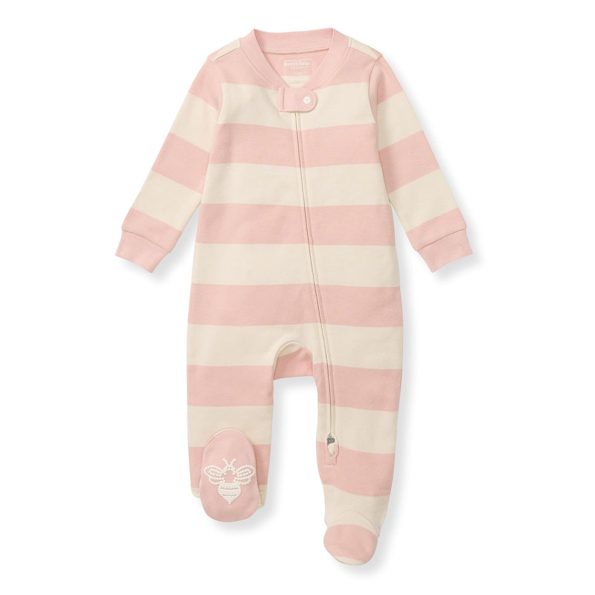 Burt's Bees Baby Pijama de Algodón Orgánico para Bebé - Recién Nacido - Rayas de rugby de arena rosa