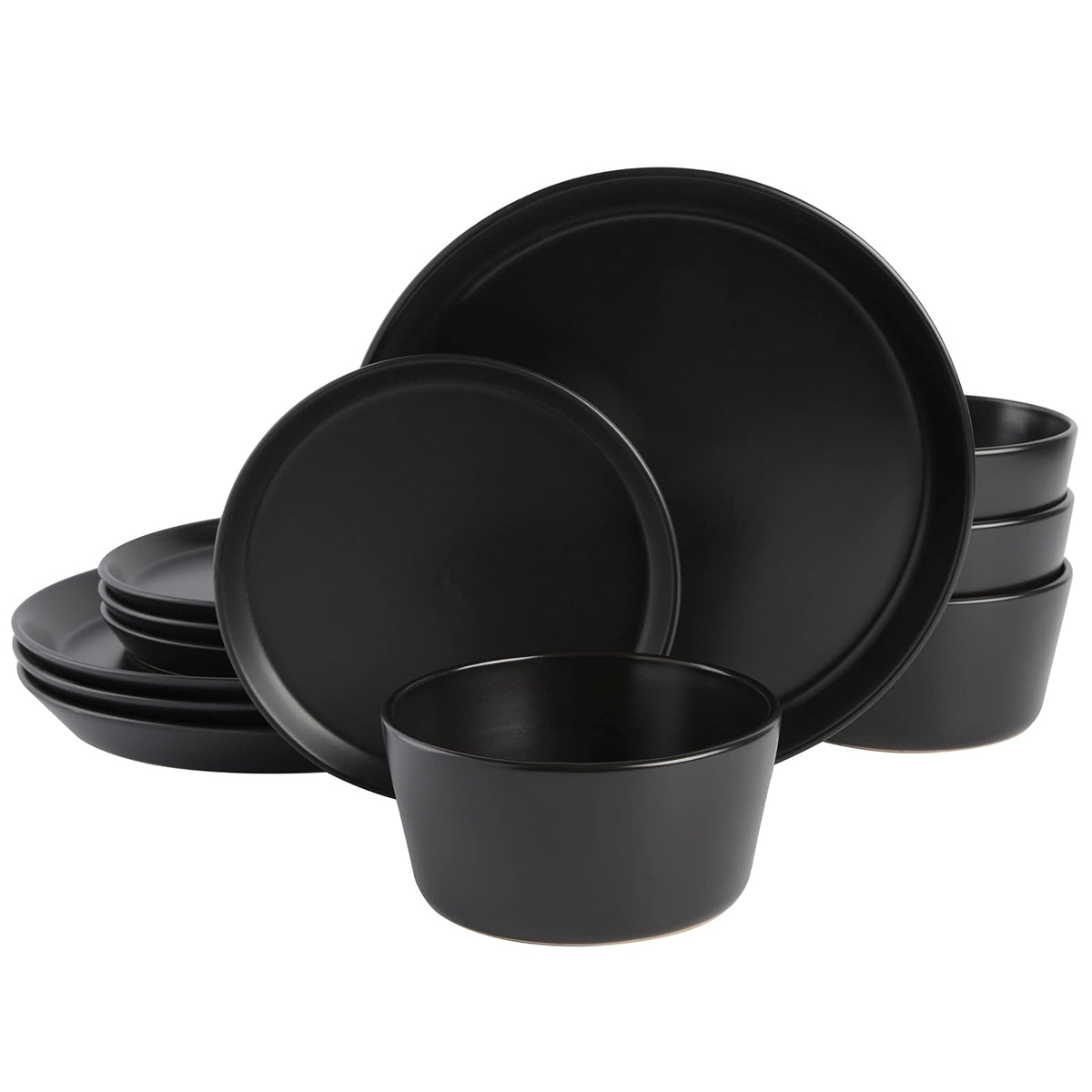 Gibson Home Soho Lounge Sofia Vajilla de Gres para 4 Personas - Sofia Round - Negro mate