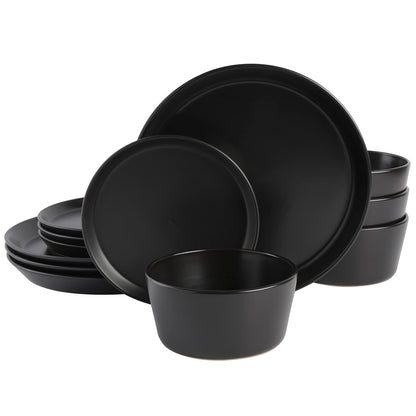 Gibson Home Soho Lounge Sofia Vajilla de Gres para 4 Personas - Sofia Round - Negro mate
