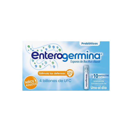 Enterogermina probióticos 4 billones, vial sin refrigeración, 10 amps.
