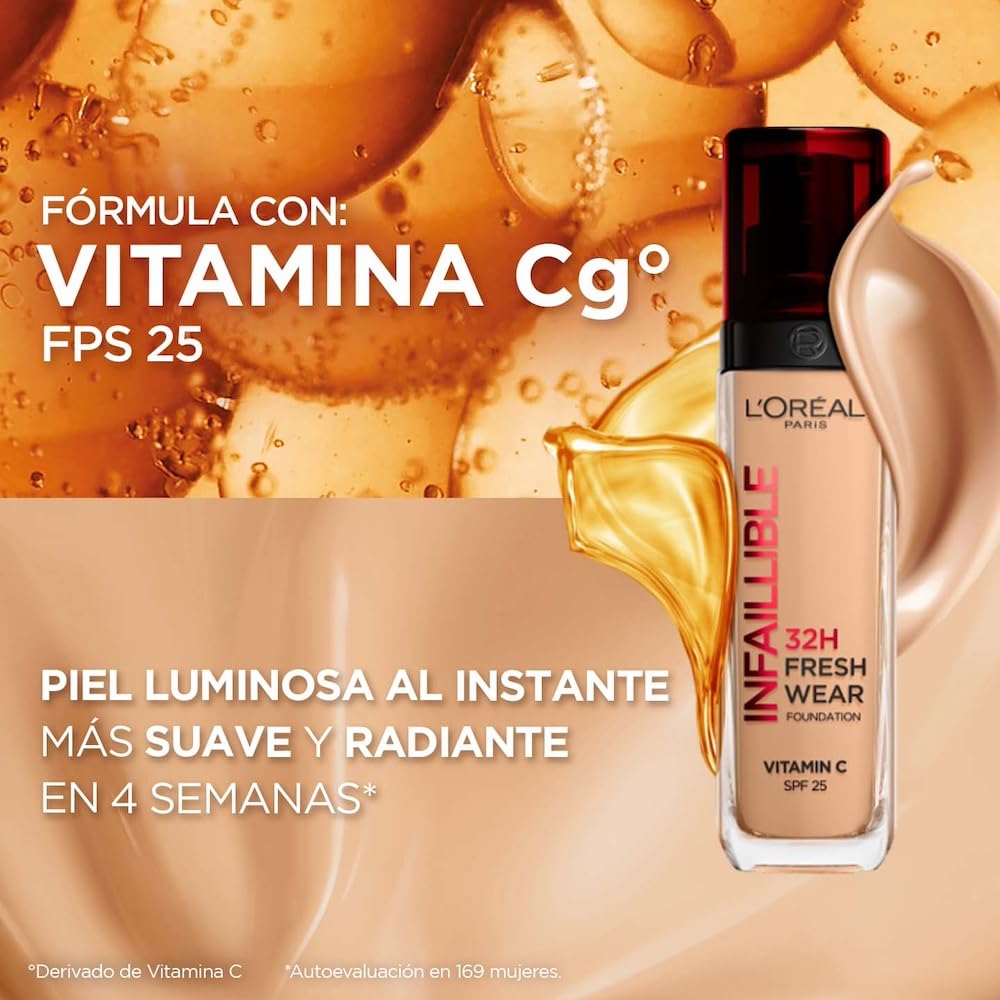 L´Oréal Paris base de maquillaje líquida de alta cobertura, Infallible 32h Freshwear Tono 100, 30ml