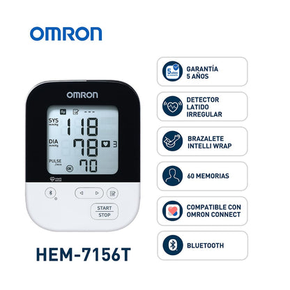 OMRON Baumanómetro digital de brazo 7156T con Bluetooth y brazalete Intelli Wrap