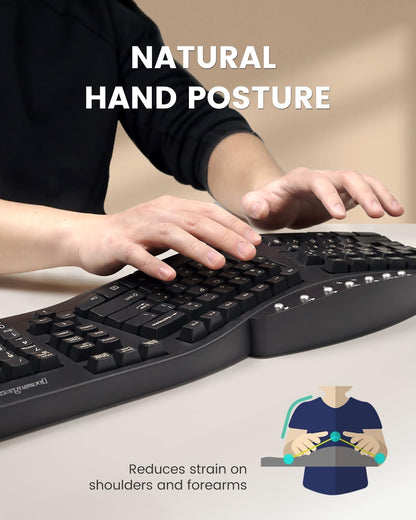Perixx PERIBOARD-512B Teclado ergonómico con Cable - Teclado Dividido, reposamuñecas, Escritura Natural, conectividad USB con Cable - Inglés de EE. UU. - Negro
