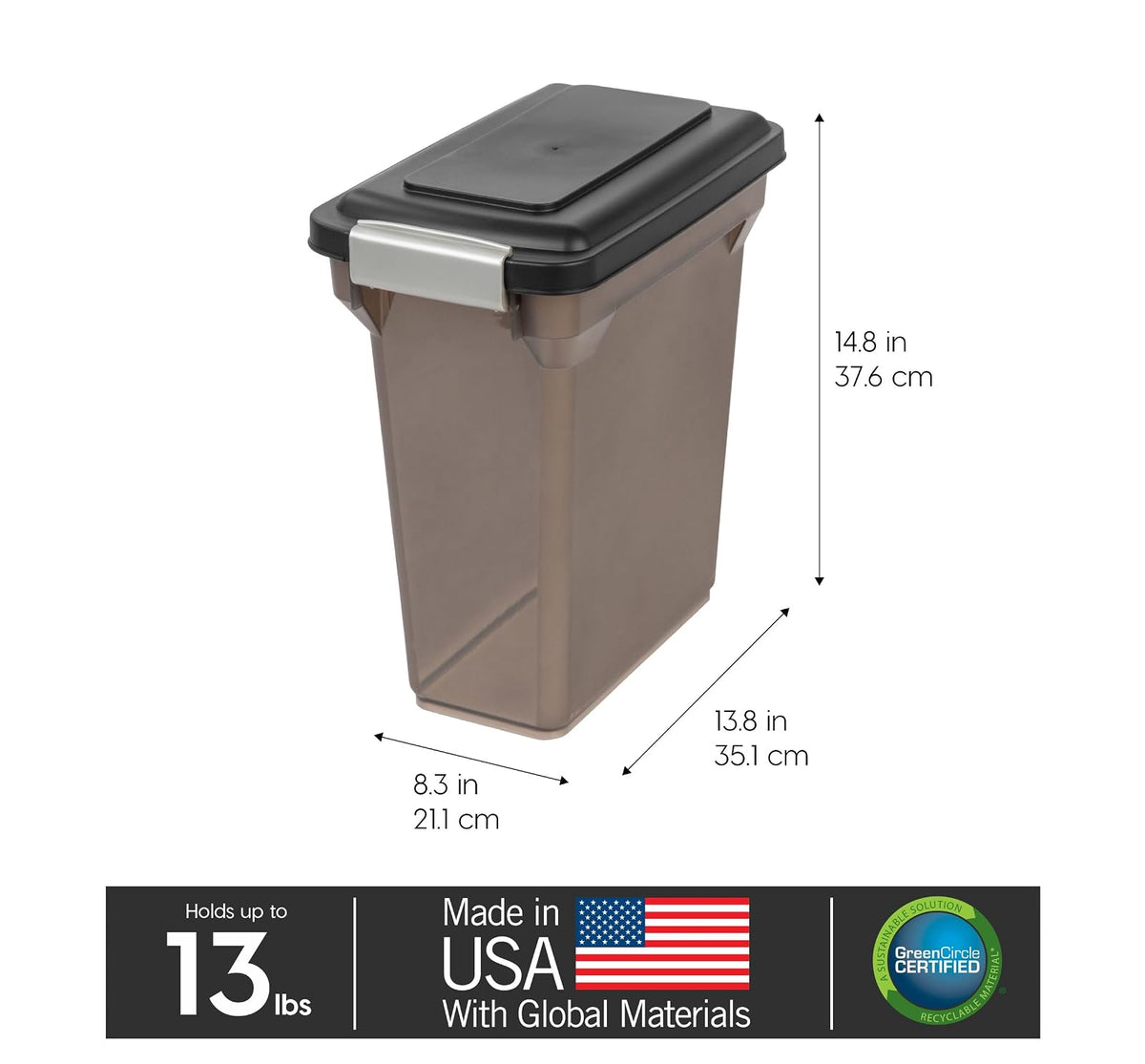 IRIS USA Contenedor para Alimento de Perro, Hasta 13 lb, Humo | Libre de BPA, sello hermético, ideal para comida de gatos, semillas de aves, alimento de pollo, juguetes, premios y pellets