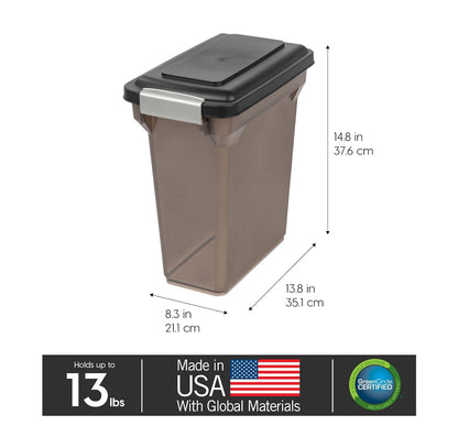 IRIS USA Contenedor para Alimento de Perro, Hasta 13 lb, Humo | Libre de BPA, sello hermético, ideal para comida de gatos, semillas de aves, alimento de pollo, juguetes, premios y pellets