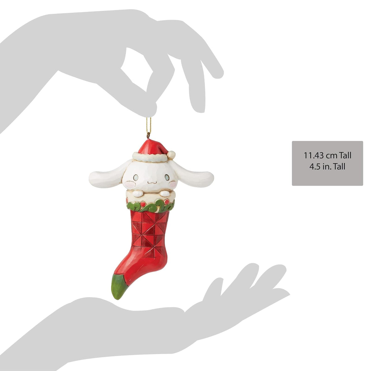 Enesco Sanrio by Jim Shore Hello Cinnamoroll en calcetín de Navidad - Ornamento Colgante de Resina de Piedra Pintada a Mano Coleccionable Cifras de Hello Kitty Adornos para árbol de Navidad, 4.5