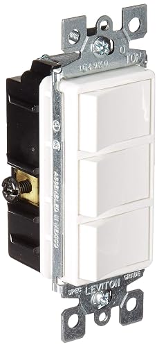 Leviton 01755-00W Apagador Triple, Grado Comercial, 15 Amp, 120 Volts, Decora, color Blanco