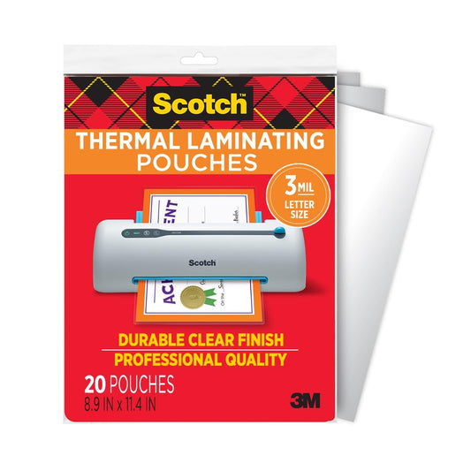 Scotch Thermal Laminating Pouches, 8.9 x 11.4-Inches, 3 mil thick, 20-Pack (TP3854-20),Clear