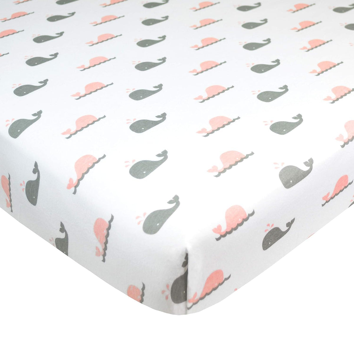 American Baby Company - Sábana bajera ajustable de punto de algodón 100% natural estampada, portátil o minicuna, con diseño de ballena rosa o zigzag