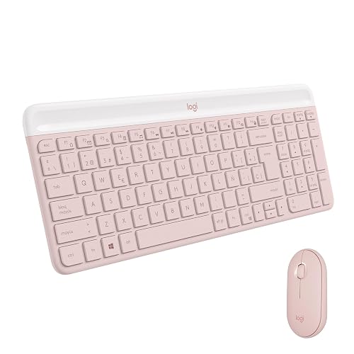 Logitech MK470 Combo Teclado y Mouse Inalámbricos para Windows, Receptor USB 2.4 GHz, 12 Teclas FN, Minimalista y Estilizado, para Windows 10,11 o Posterior, Funciona con Surface - Rosa