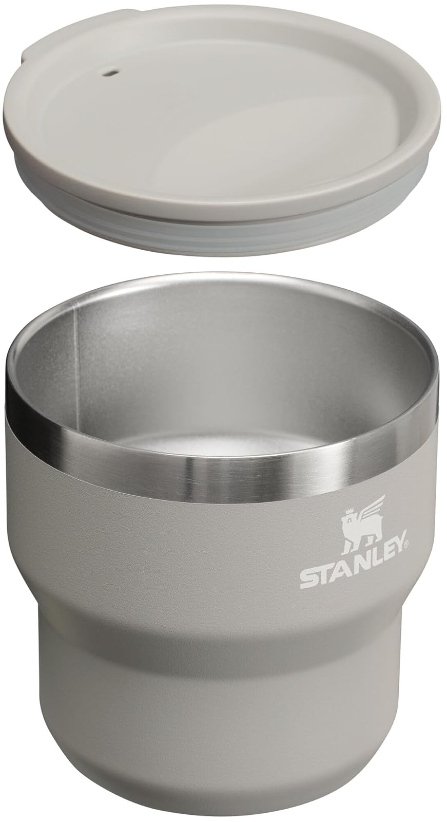 Stanley - Taza apilable para Campamento de 10 onzas, Tapa a presión, para café, té y Bebidas, Taza de café aislada de Acero Inoxidable, sin BPA, Ceniza