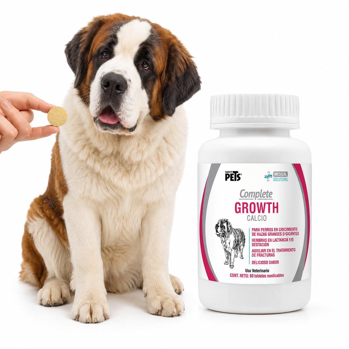 Fancy Pets MS Complete Growth Suplemento para Perros con Vitaminas, Minerales, Calcio, Fósforo y Omega 3 y 6 Tabletas Masticables 60 Tab